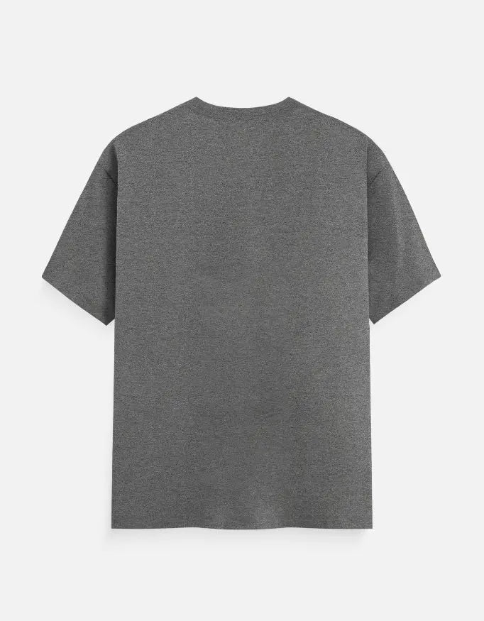 Back view of plain gray short-sleeve casual t-shirt on white background