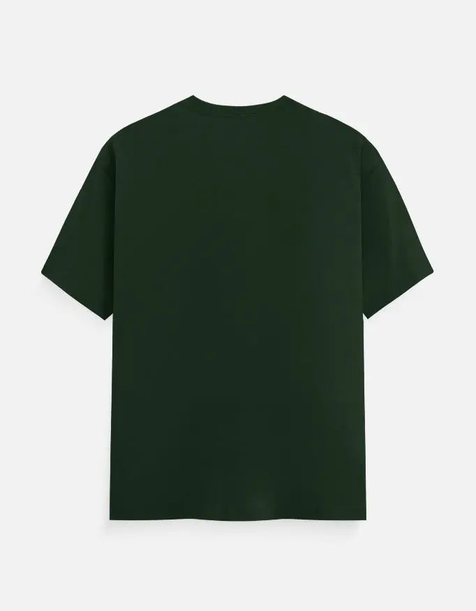 Plain dark green short-sleeve T-shirt shown from the back on white background