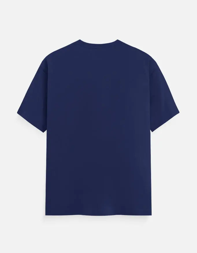 Back view of plain navy blue short-sleeve t-shirt on white background